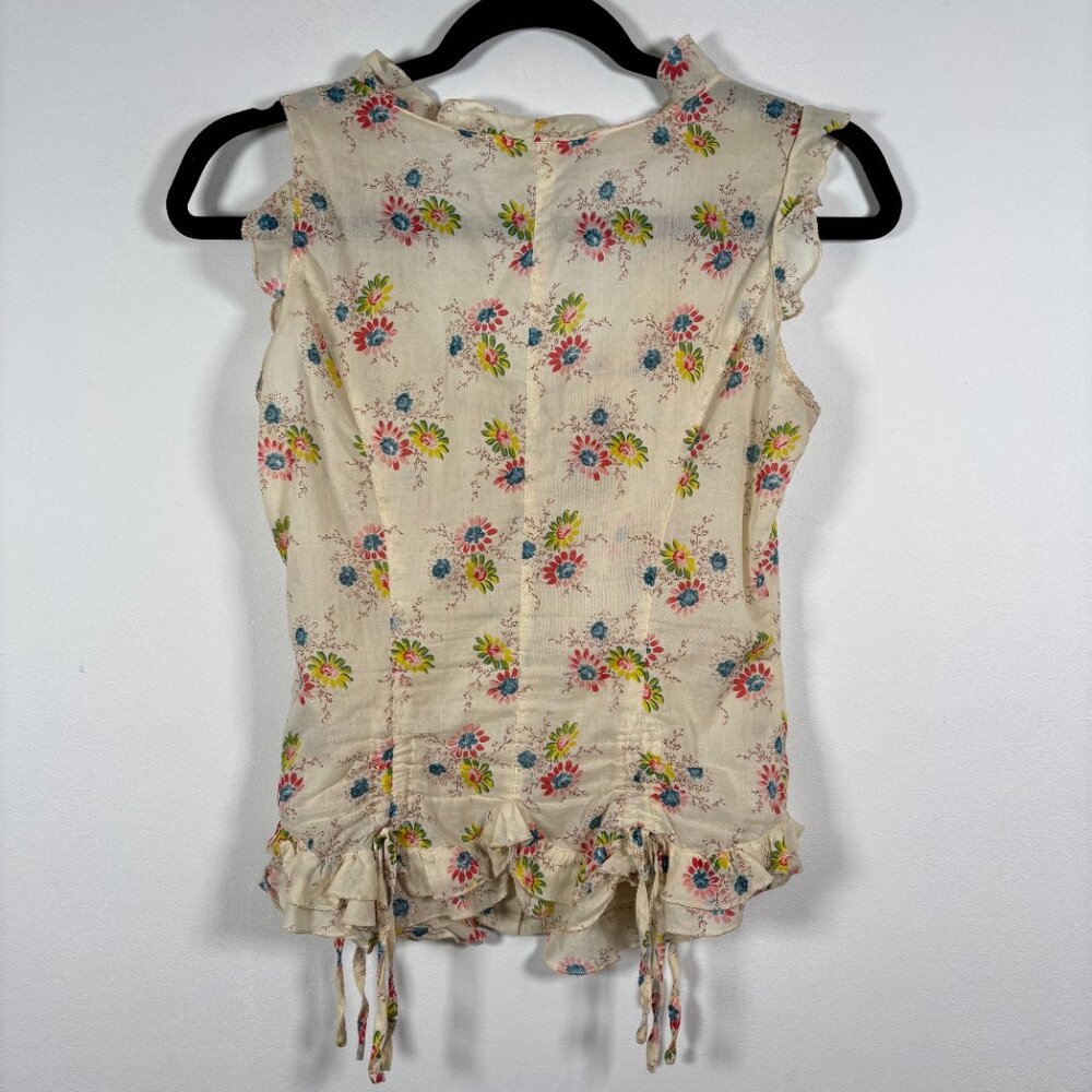 Anna sui Anthropologie Floral Cottagecore Prairie Sleeveless Top Cream Boho Xs - Picture 6 of 8